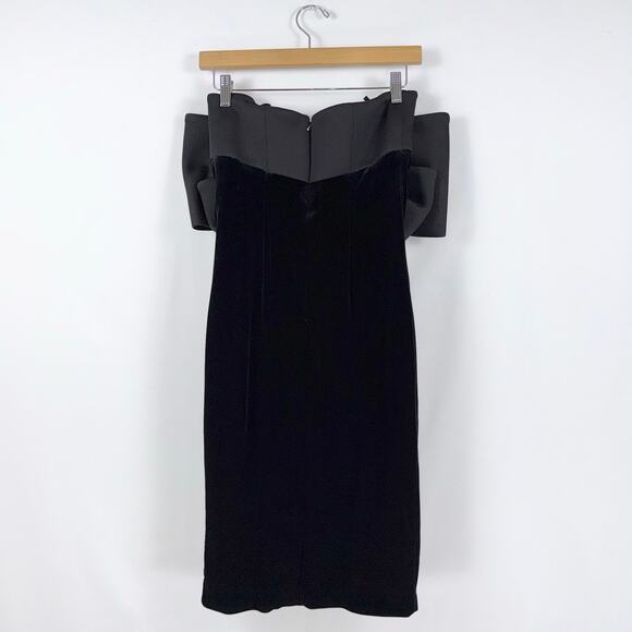 Badgley Mischka Women's Velvet Bow Strapless Sheath Dress 0 Black Cocktail - Picture 8 of 16